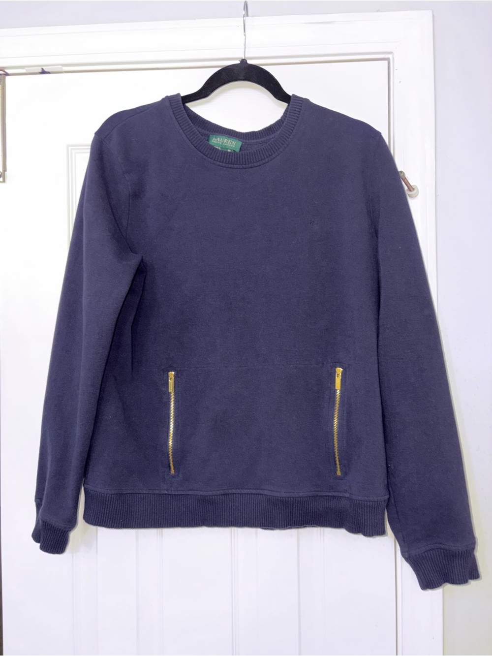 Vintage Ralph Lauren Navy Crewneck Sweater with Zip Pockets size xl